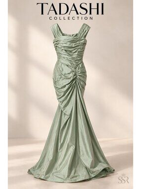 Tadashi Collection Silk Ruched Mermaid Gown Green Size 6 NWT Formal Evening